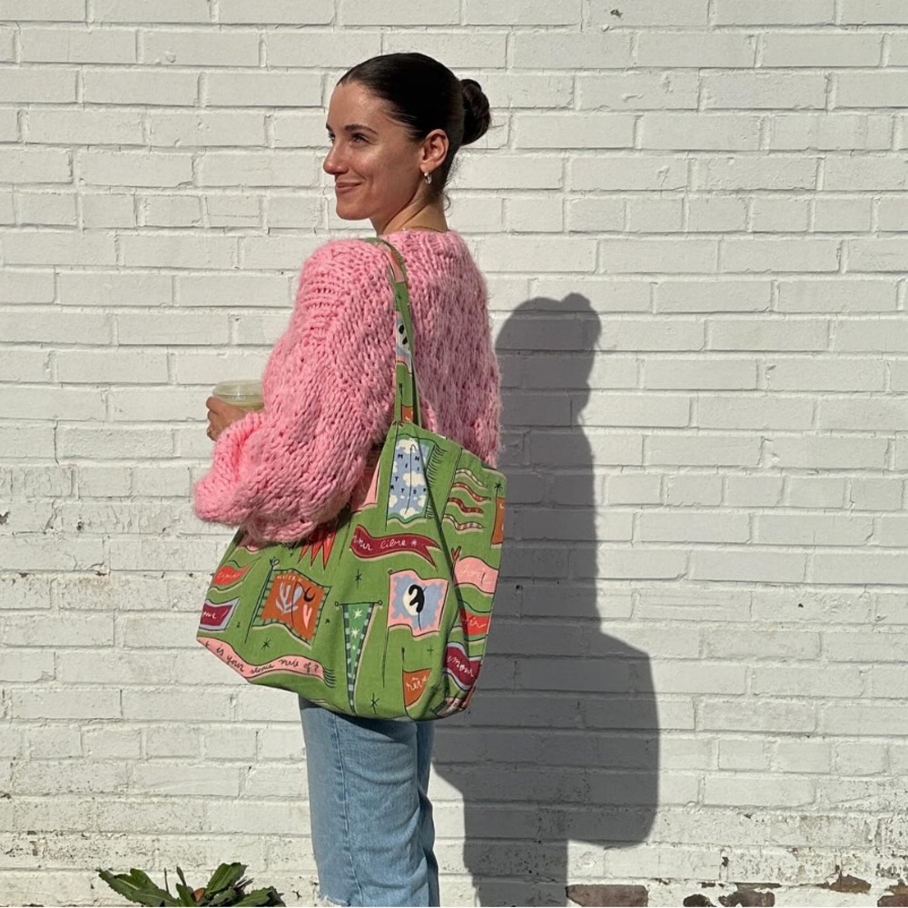 Sézane x Pangea Tote Bag Drapeau Fond Vert - NWT - Picture 6 of 10